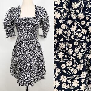NWT 1. State Ditsy Floral Dress Blue Smocked Milkmaid Cottagecore Girly Size XS